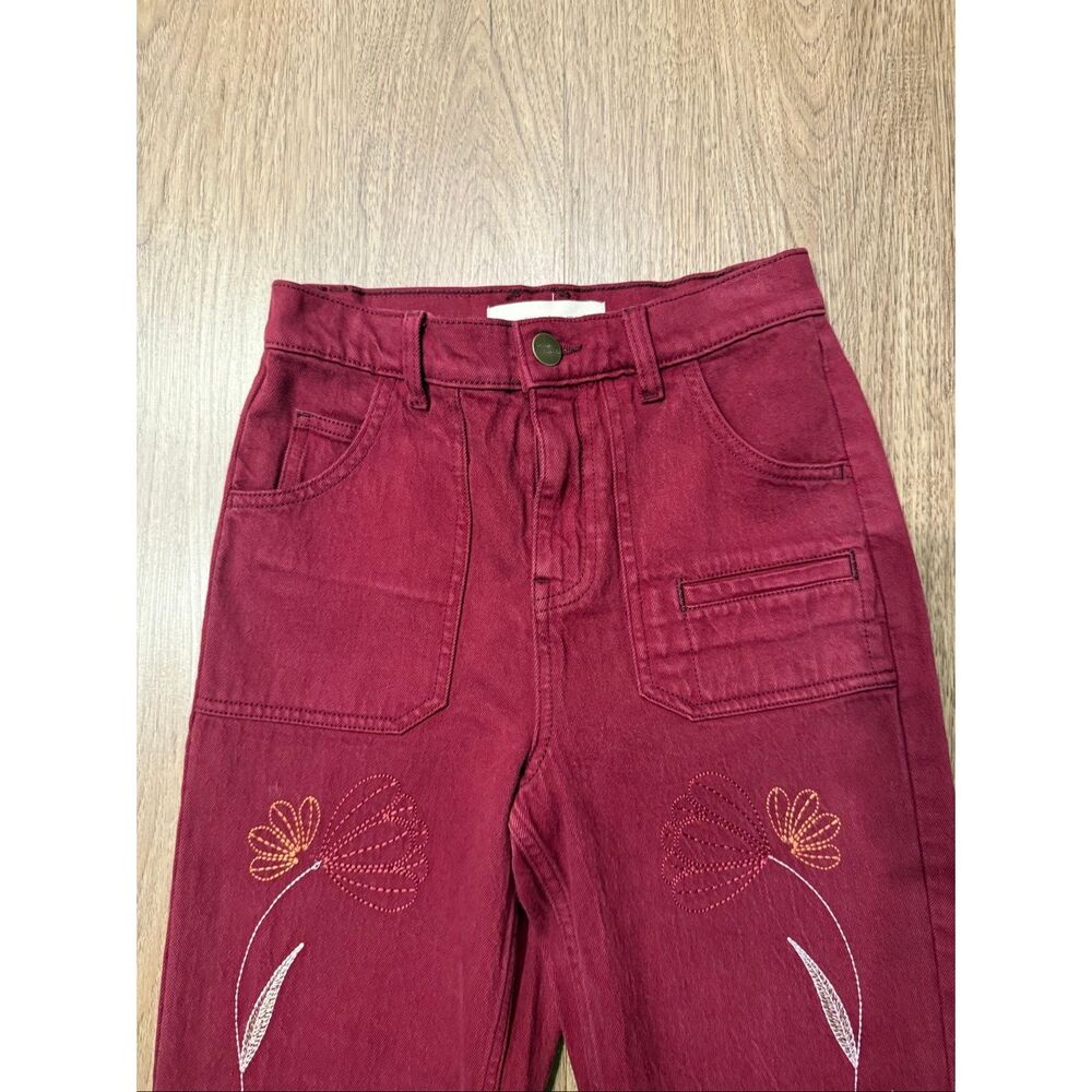 SEVENTY + MOCHI Floral Queenie High-Rise Wide-Leg Jeans in Burgundy Size 26 NWT - Picture 4 of 6